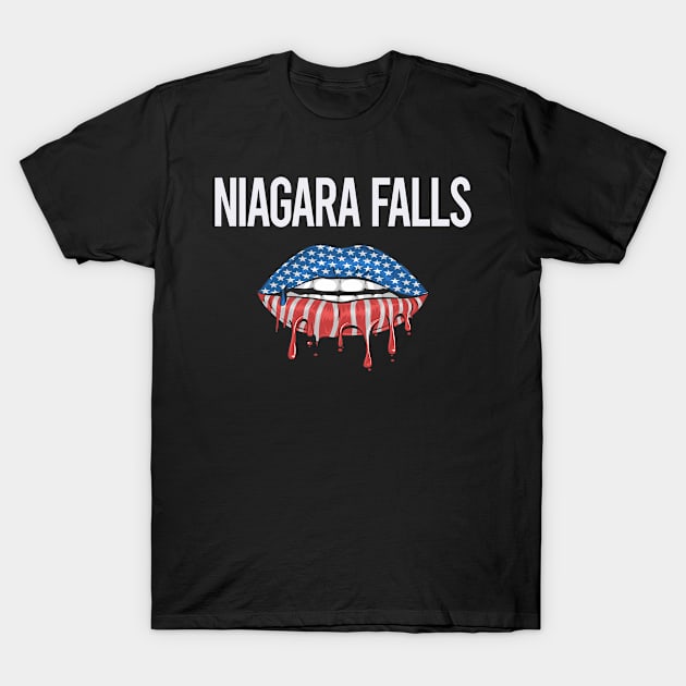 USA Flag Lips Niagara Falls T-Shirt by rosenbaumquinton52